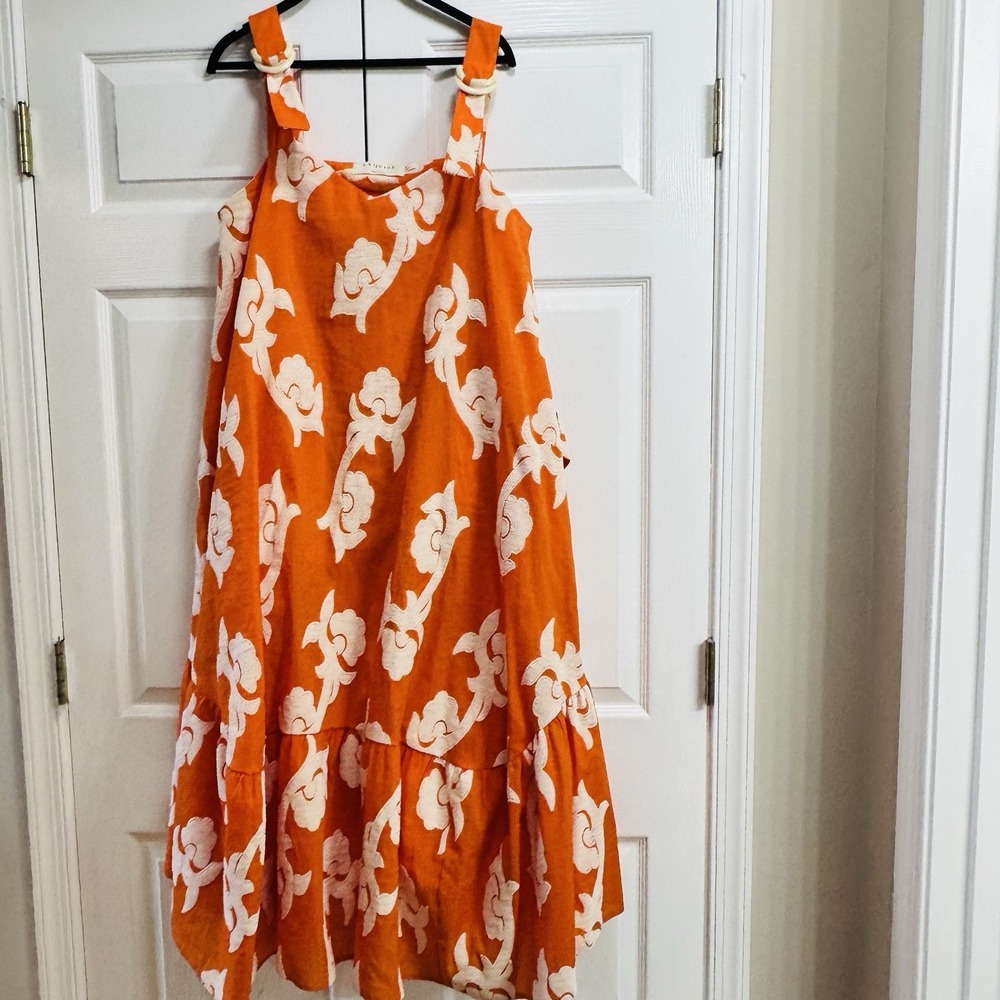 Anthropologie Exquise Phoebe Flounced Embroidered Maxi Dress Orange White Large - Picture 1 of 6